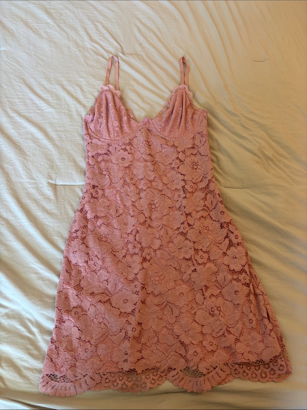 Fashion Nova Pink Lace Chemise Slip Dress